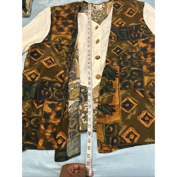 Vintage 80s/90s STUDIO Abstract Print Blouse/Vest Combo White Sleeves Size XL - Picture 8 of 8